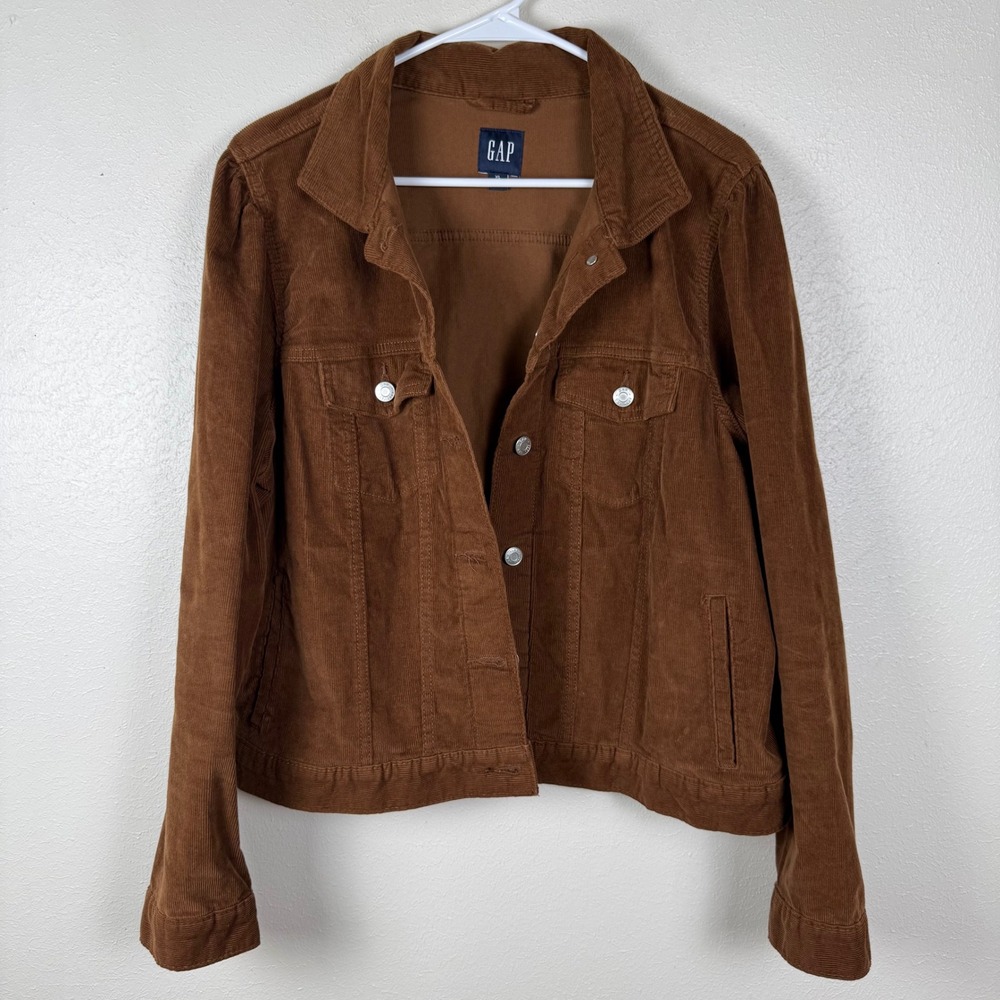 GAP Women Brown Corduroy Trucker Jacket Button Front Collared Long Sleeve XL